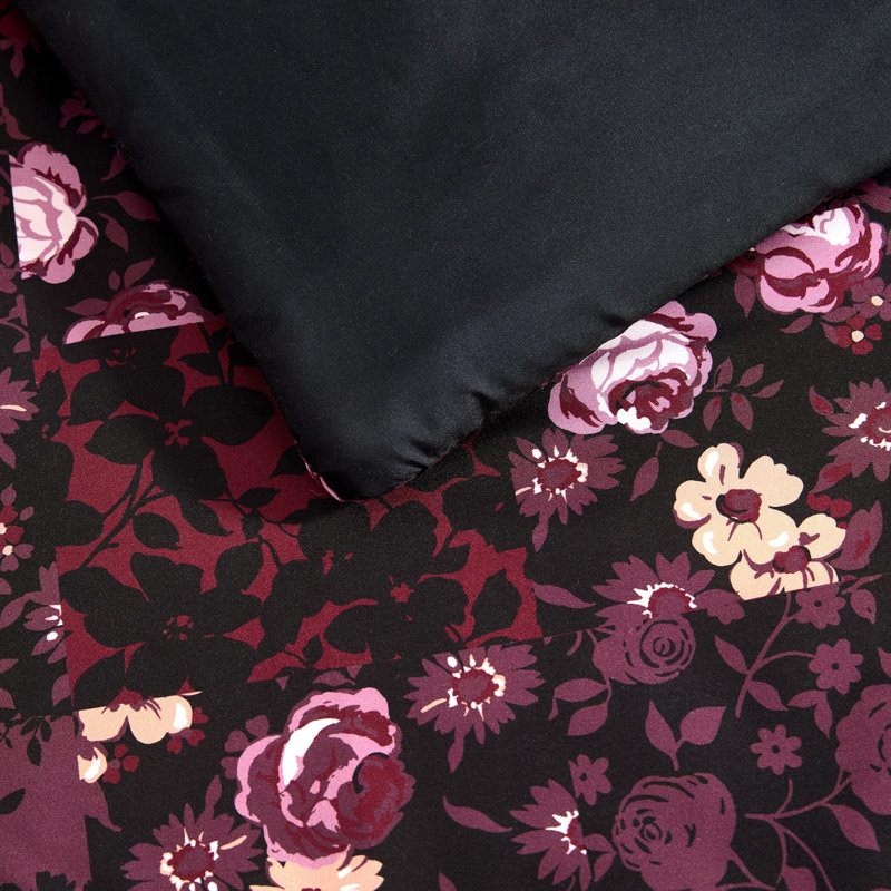 Betsey Johnson Gothic Patchwork Purple Reversible Comforter Bonus Set, Queen