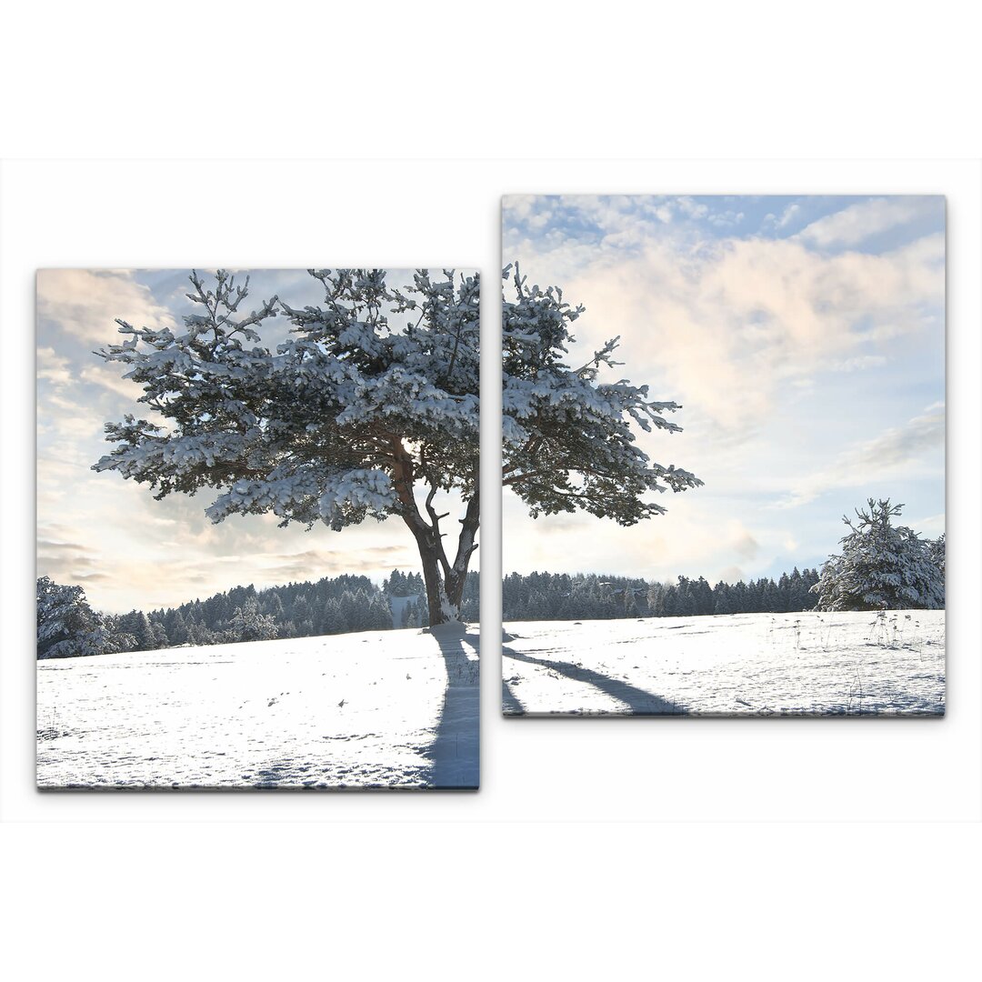 2-tlg. Leinwandbilder-Set Baum im Winter