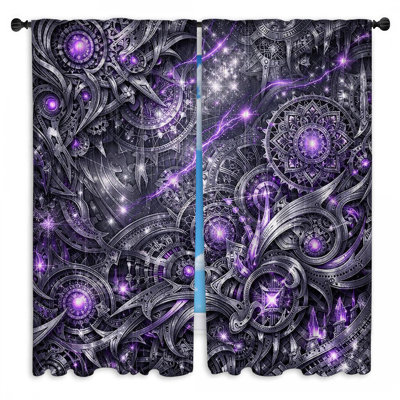 Intricate Clockwork Design Window Curtains Mechanism Sheer & Room Darkening - 2 Panels