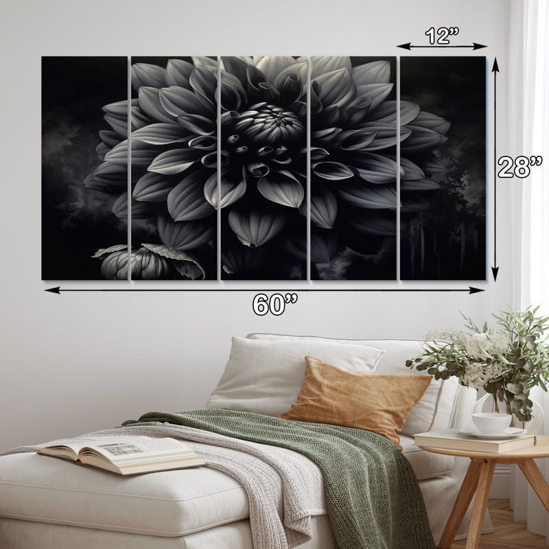 «Black White Garden Dahlia», palette de 5 pièces sur toile
