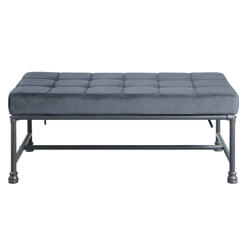 Sandy Gray Finish Velvet Bench, Kd Memory Foam Backed Bench With Dater Pipe Design Metal, 13" Floor Area, 300Lbs Capacity Rating, 24" Depth Dimension Of Product, 48" Width 18" Height Finish, Kd,