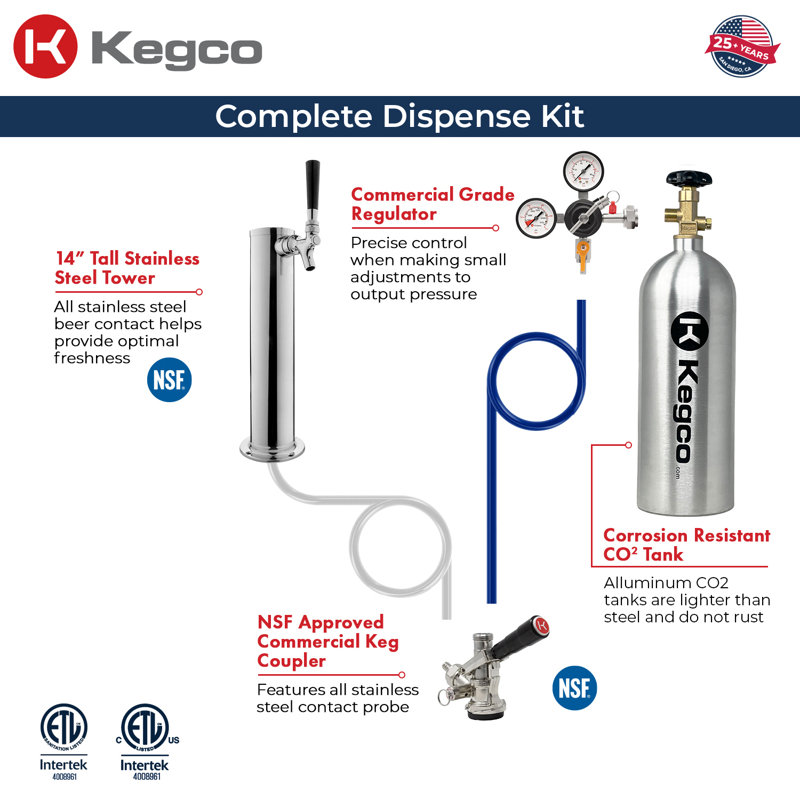 Kegco 24" Wide Single Tap Black Stainless Steel Digital Kegerator, Single tap