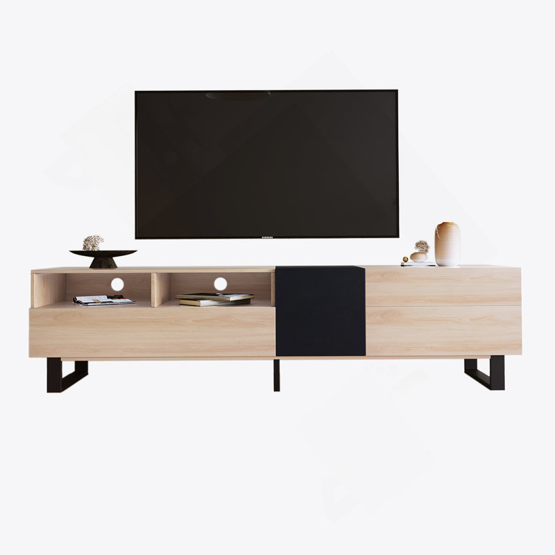 TV Stand For 80" TV With Storage Space, Natural/Black