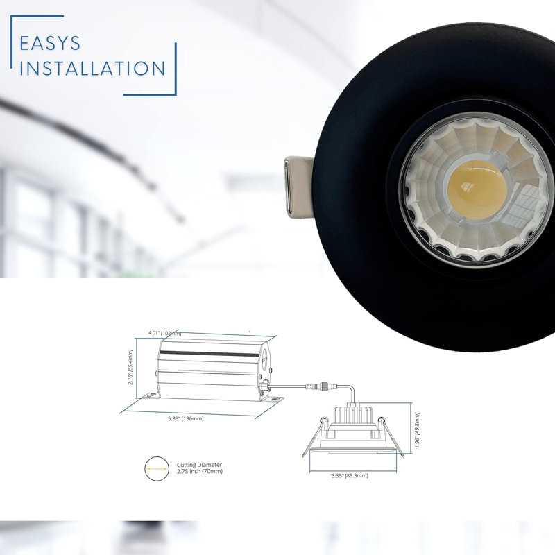 3'' Dimmable Air-Tight IC Rated Standard Recessed Lighting Kit, Noir