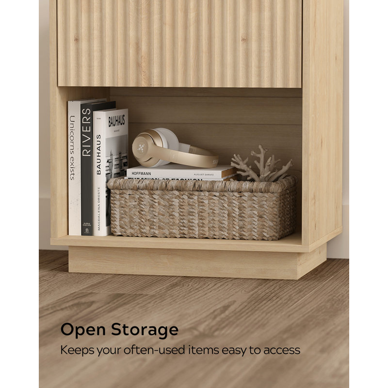 Wooden Nightstand With 1 Drawer & Open Cubby - Compact Bedside Storage, Set of 2, Light Oak