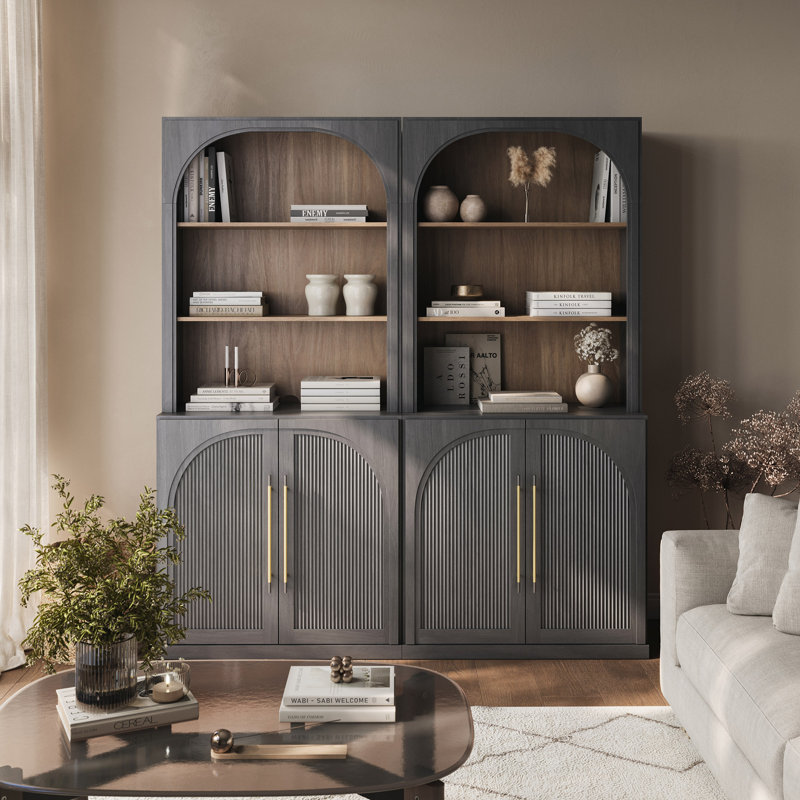 Set of 2 72" Tall Wood Sideboard w/3-Tier Shelves, Ebony, Ebony