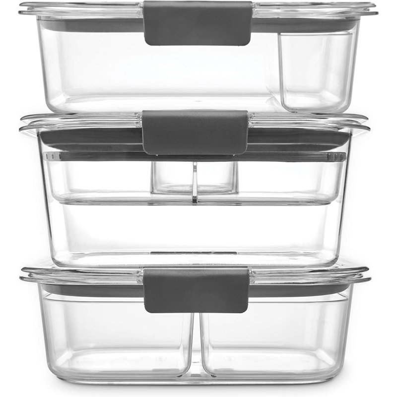 Ensemble de 3 contenants alimentaires sans couvercle Brilliance sans BPA avec couvercles, plateaux amovibles, hermétiques, étanches, idéaux pour la préparation des repas, le déjeuner et les restes
