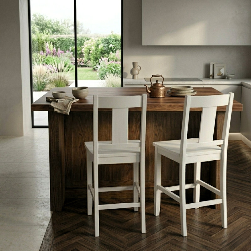Hadley Solid Wood Counter Height Barstools In White Finish, Set of 2, Antique White