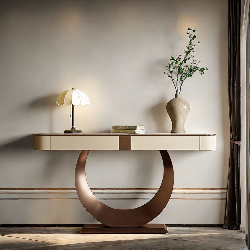 Console d'entrée de luxe de style haut de gamme, H 35 po x l 59,1 po x P 13,8 po, Doré