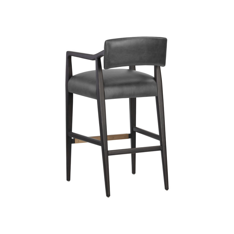 Upholstered Bar Stool, Charcoal Leather, Counter Stool (26.50" Seat Height)