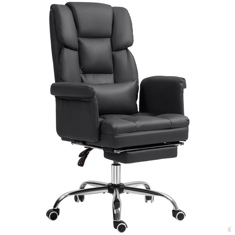 Executive Office Chair, PU Leather Ergonomic Office Desk Chair, Reclining and Swivel Chair, Black