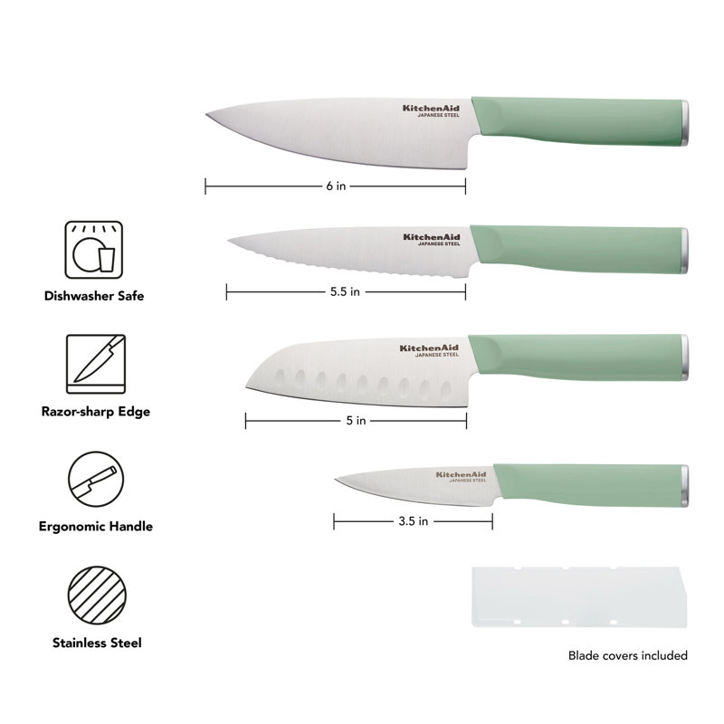 Kitchenaid Classic Chef Knife Set, 4 Piece, Blue/Black/White