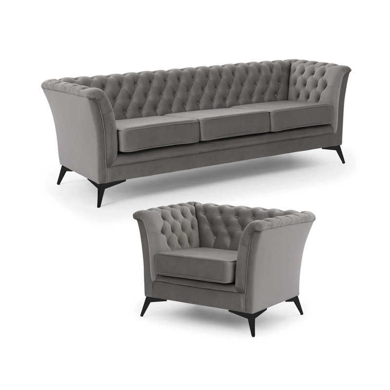 Whitby 2 - Piece Velvet Living Room Set, Black, Grey