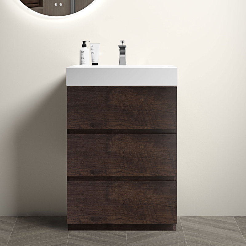 Meuble-lavabo sur pied simple Rosemont, Noyer, Blanc