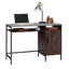 Bureau industriel avec grande surface de travail et armoire latérale, finition noyer foncé