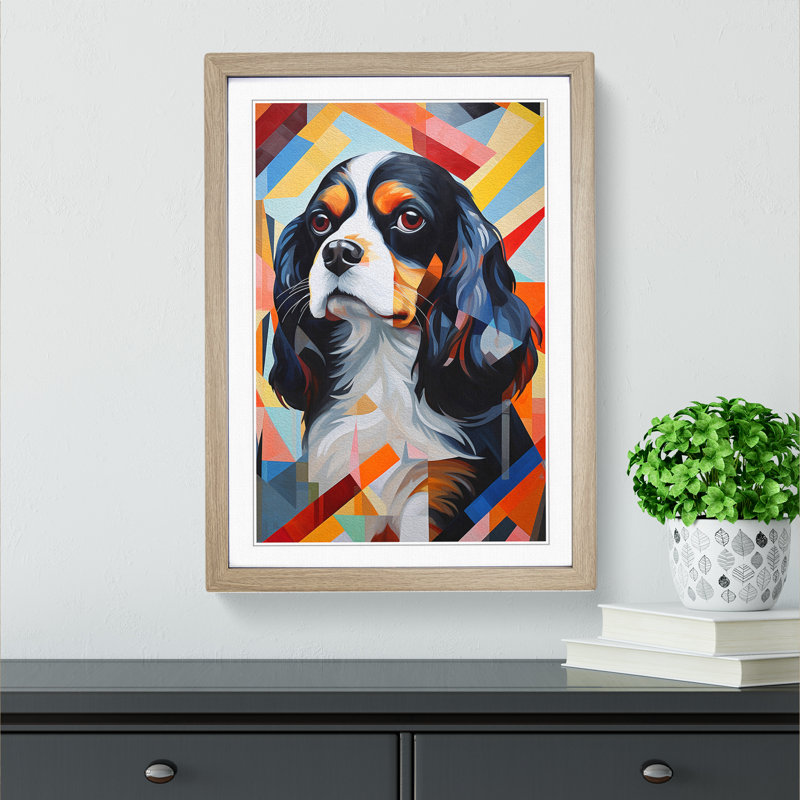 Cavalier King Charles Spaniel Constructivism No.2 - Single Picture Frame Print on Wood, Oak Framed, 34cm H x 25cm W x 2cm D