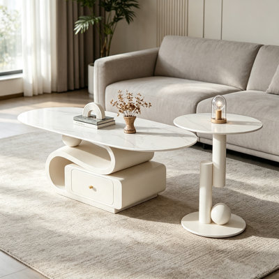 Light Luxury Coffee Table Steel Base Drawers