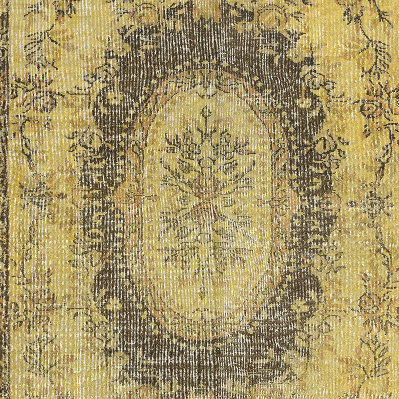Tapis turc jaune et brun de 5,8 pi x 9,6 pi d'inspiration Aubusson