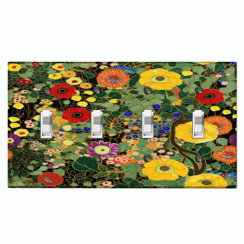 Couvercle de plaque d'interrupteur en métal; Bascule à 4 bandes standard des États-Unis - art floral de style Klimt