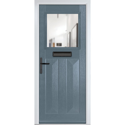 Crystal GRP Front door Eaton Slate Grey 920mm x 2090mm Open in Left hand Clear Glass