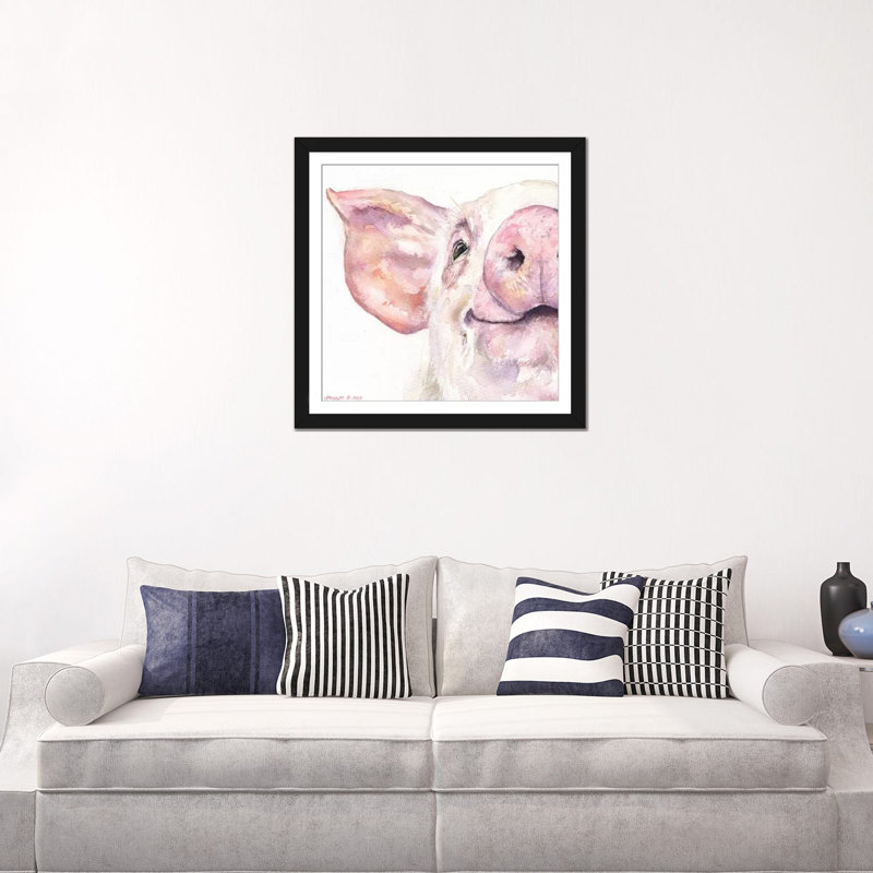 «Happy Pig» par George Dyachenko - Estampe numérique sur toile tendue avec châssis, H 16 po x l 16 po x P 1 po, Blanc