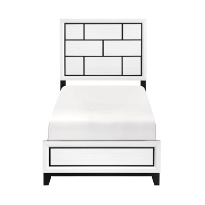 Lit double moderne en blanc, ligne noire, meubles de chambre à coucher en bois, finition blanche, fabrication avec décoration