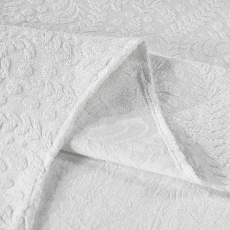 Ensemble de couvre-lit festonné en mélange de coton Blue Nile Mills - coupe surdimensionnée - tissage jacquard, Blanc