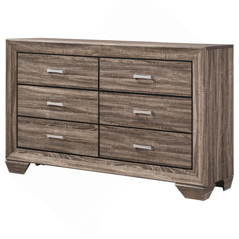 Commode de rangement Mid-Century à 6 tiroirs, Taupe