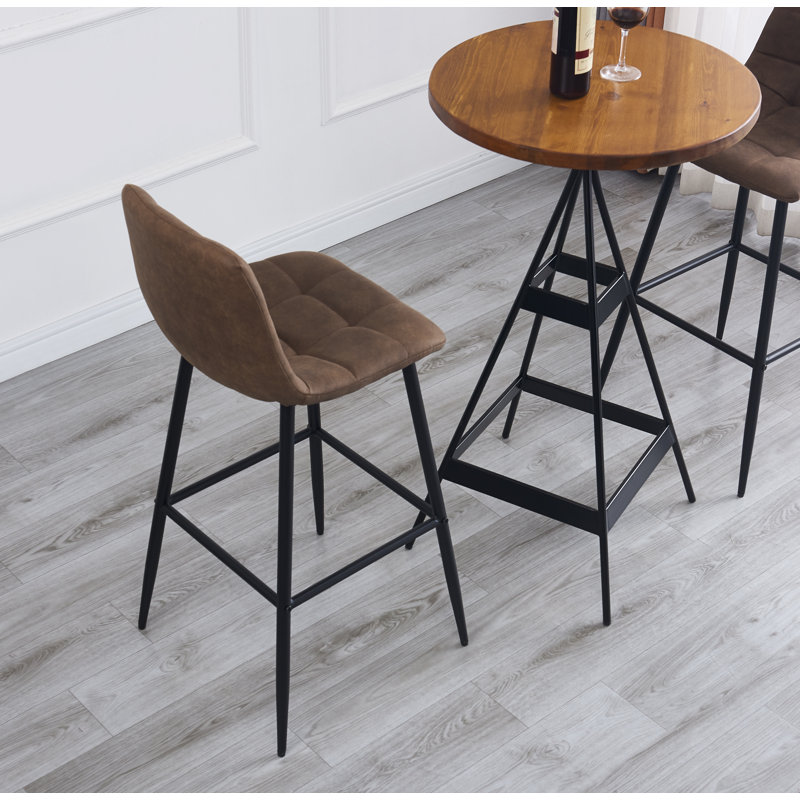 Alford Set of 2 Wood and Brown Faux Leather Bar Stools