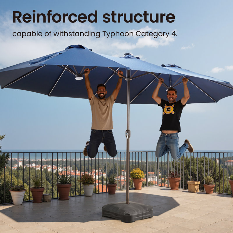 14.5 Ft X 8.3 Ft Rectangular Led Light Market Umbrella With Remote & App-Controlled Color-Changing Lights And Base, Blue