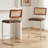 Natural Rattan Counter Height Stools Set of 2 with Solid Wood Back, 24.8'' Mid Century Modern Cesca Bar Stools, Brown Upholstery Boho Stool for Kitchen Counter with Chrome Metal Legs-831929148-831929137