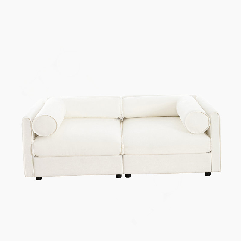 Canapé moderne en chenille avec rangement pour repose-pieds et conception ergonomique pour une vie élégante, 2, Blanc