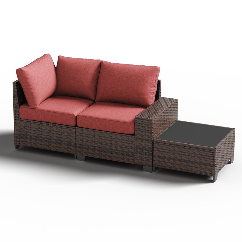2 -Person Rattan Patio Safo With Cushions, Red, Brown
