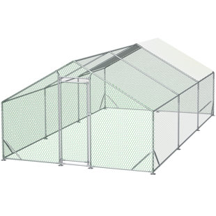Ceilidh Metal Chicken Run Coop, Walk-in Poultry Cage with Waterproof & Anti-UV Cover Lockable Door Design