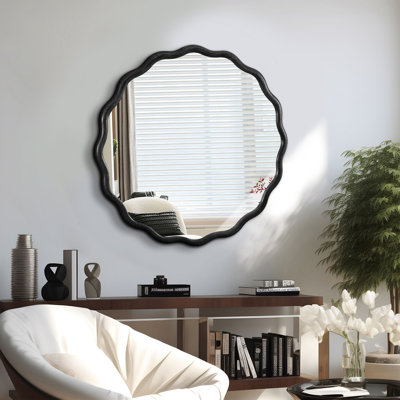 Solid Wood Wavy Mirror-Natural-Wood Modern Mirror Wall Decor For Bathroom, Bedroom, Living Room, Dining Room, Cloakroom, Entryway