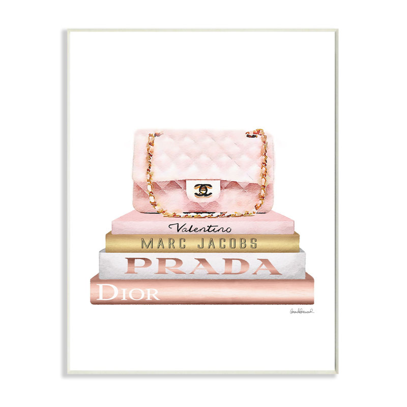 « style mode sac blanc rose or », impression bookstack, Plaque murale, H 19 po x l 13 po x P 0,5 po