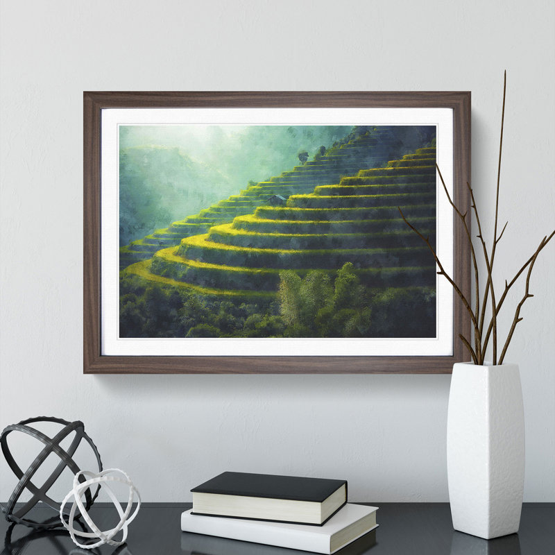 Rice Plantation in Cambodia Vol.1 - Picture Frame Painting, Walnut Framed, 36cm H x 48cm W x 2cm D