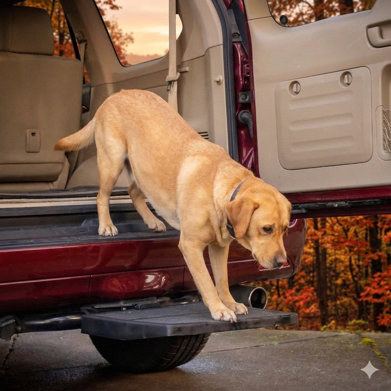 La rampe pour animaux de compagnie aide les chiens à entrer et sortir de leur voiture | Rampe portative pour chien légère | S'insère facilement dans un récepteur d'attelage de remorque de 2 pouces | Aucun assemblage requis
