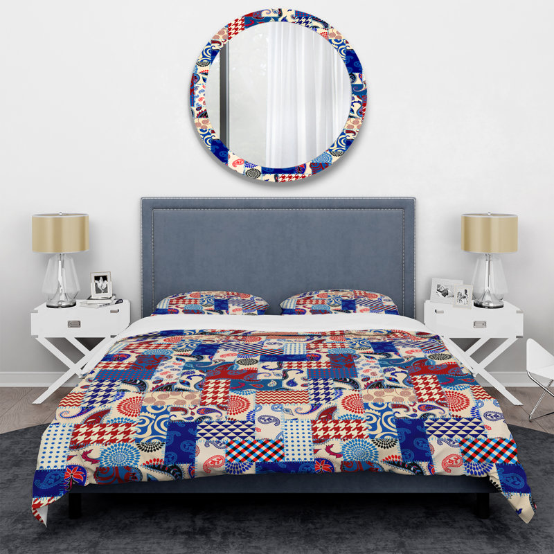 Multicolor Quilting Patchwork - Abstract Duvet Cover Set - Microfiber Polyester, Queen Duvet Cover + 2 Standard Shams