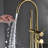 Handheld Shower Bathtub Faucet Floor Mount In Brushed Gold - Claw Foot Tub Faucets Style, Ceramic Filler Golden Shade Handle, 1 Hole Faucet, Curved Shape-124831497