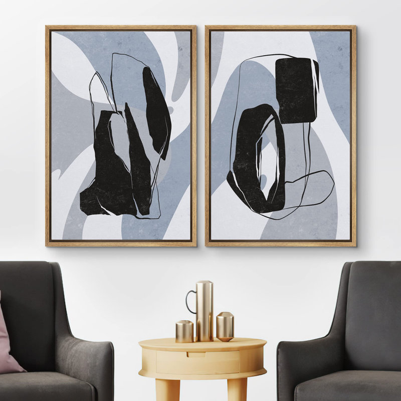 Géométrique, collage de formes géométriques pastel bleues, formes abstraites, art moderne nordique, H 24 po x l 32 po