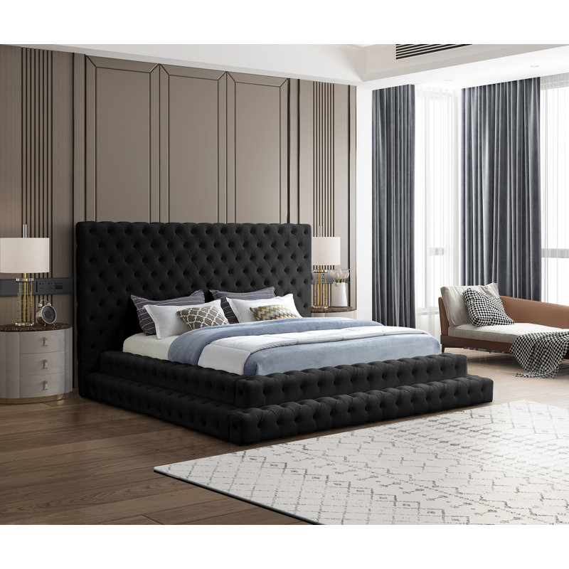Dymphia Revel Velvet Bed, King, Black Velvet