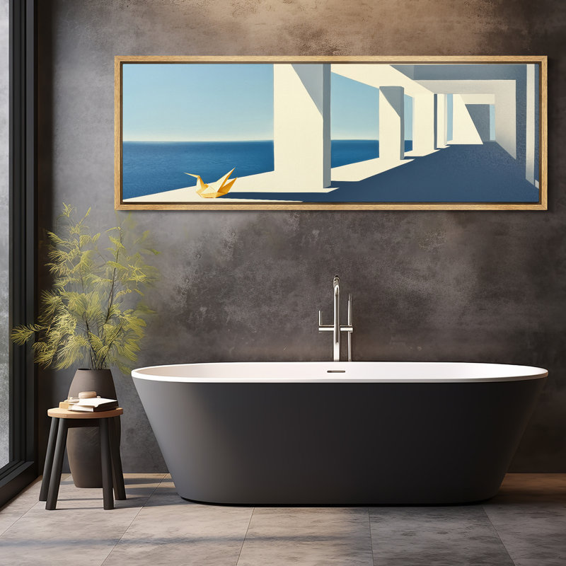 «Relaxing Calm Blue Ocean Simple Gallery Buildings», impression sur toile encadrée surdimensionnée, H 20 po x l 60 po
