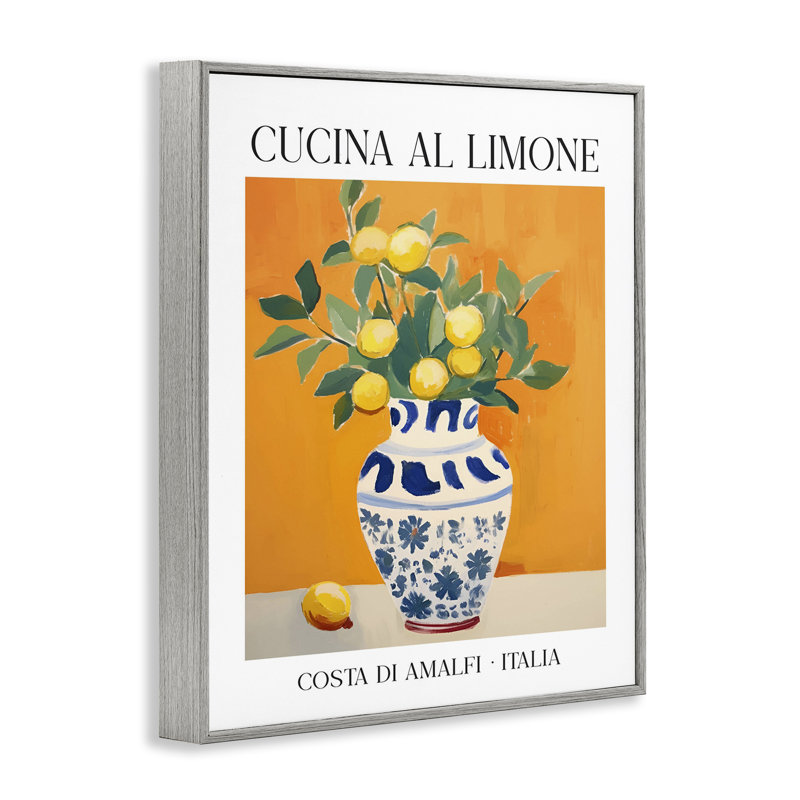 Lemon Branches in Italian Vase Framed Giclee Art, design by Lettered and Lined, Farmhouse Grey Framed Giclee, 14" H x 11" W