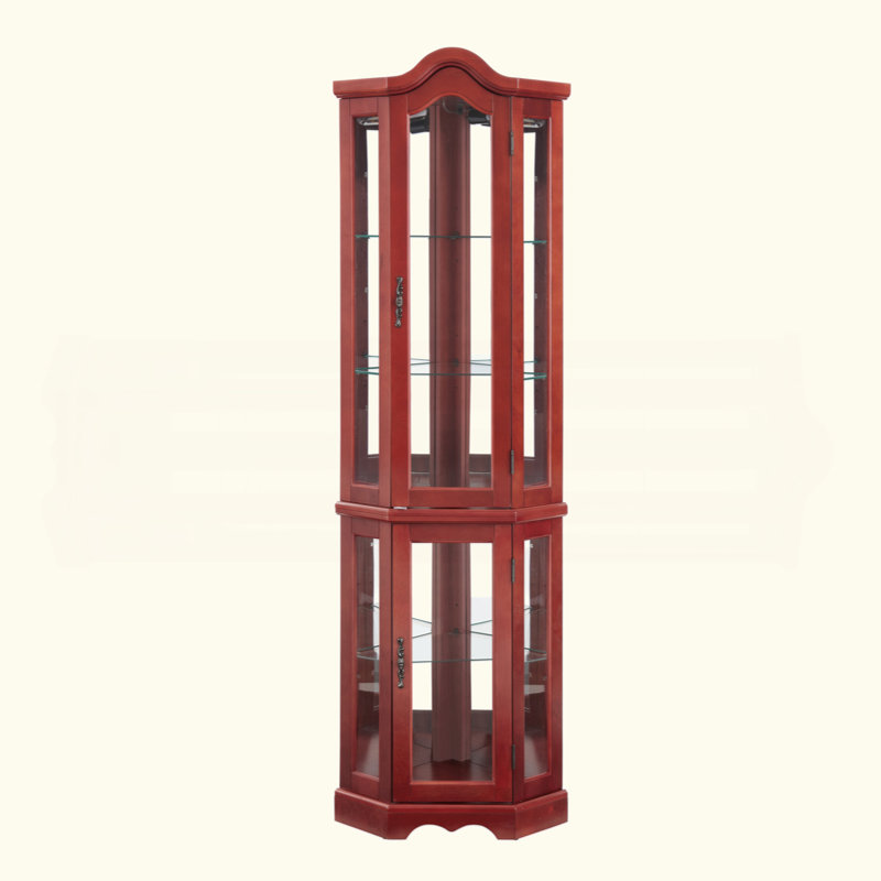 Vitrine de coin lumineuse avec portes et tablettes en verre trempé - Vitrine élégante en cerisier avec ampoule pour le décor du salon et de la chambre à coucher