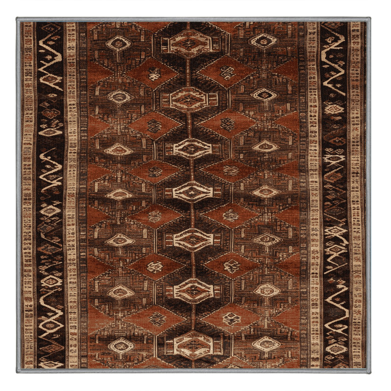 Tapis brun turc lavable à la machine, Carré 4 pi