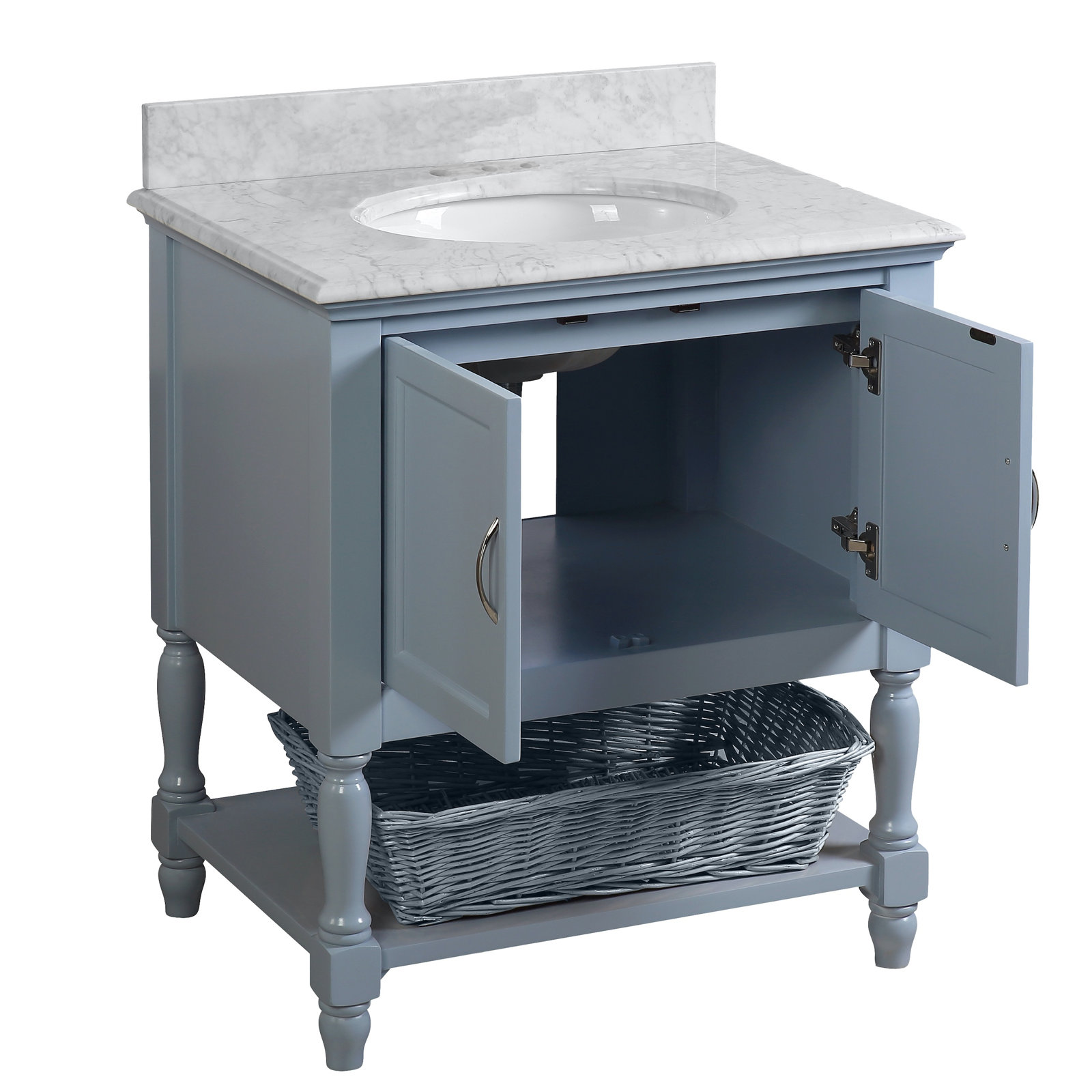 Hampton 30'' Single Bathroom Vanity, Carrara Marble, Powder Blue