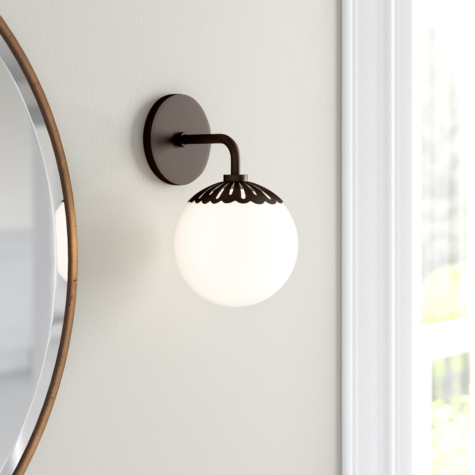Deniaud Dimmable Bath Sconce, Old Bronze, Opal Glossy