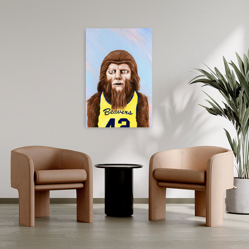 «Bigfoot» Joueur de basketball classique rétro, forêt loup surréel, impression d'art mural, 36" H x 24" W