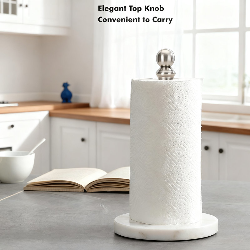 Porte-essuie-tout autoportant avec base en marbre lesté pour une seule main, support en acier inoxydable nickel brossé pour comptoirs de cuisine et de salle de bain